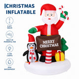 6 ft Christmas Inflatable Santa with Penguin & Merry Christmas Sign, Lighted Holiday Yard Decoration