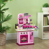 Qaba Kids Play Kitchen with Lights, Sounds, Working Faucet & 33 Accessories