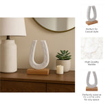 8" Marble Horseshoe Sculpture on Wood Base, White & Brown, Tabletop Décor