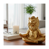 Gold Meditating Lion Figurine, 7" Polyresin Yoga Pose Statue, Indoor Zen Décor