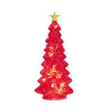 Mr. Christmas 12" Red Twinkling Glass Christmas Tree with Gold Star, Warm White LEDs & Timer