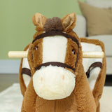 Qaba Plush Rocking Horse with Sound, Wooden Base & Safety Belt