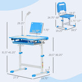 Qaba Kids Adjustable Study Desk & Chair Set with USB LED Lamp, Tilting Desktop & Storage Drawer