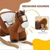 Qaba Plush Rocking Horse with Sound, Wooden Base & Safety Belt