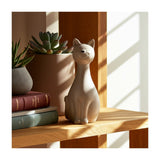 8.75" White Ceramic Cat Figurine, Speckled Matte Stoneware, Minimalist Tabletop & Shelf Décor