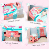 Qaba Kids Vanity Set with Light-Up Mirror, Music, Stool & Pretend Beauty Accessories