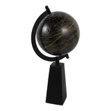 Exeter Decorative Globe with Mango Wood Base, 11", Black & Brown Tabletop Accent