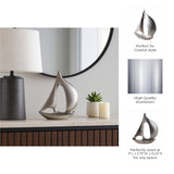 Silver Metal Sailboat Sculpture, 13.25" Abstract Nautical Tabletop Décor