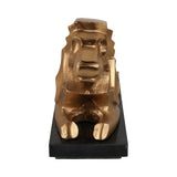 Gold Metal Lion Sculpture with Black Marble Base, 12" Long, Geometric Tabletop Décor