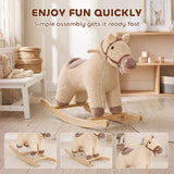 Qaba Plush Rocking Horse with Hoofbeat & Neighing Sounds, Brown, Ages 2–5
