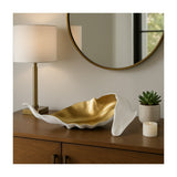 18" Metal White & Gold Curled Leaf Sculpture, Tabletop Accent, Modern Home Décor