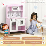 Qaba Pink Pretend Play Kitchen with Stove Lights, Sounds, Storage & Cooking Accessories