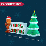 Joyfy 10 ft Christmas Inflatable with LEDs, Gingerbread Man & Christmas Tree Merry Christmas Yard Display