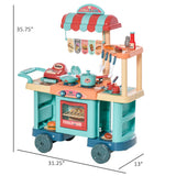 Qaba Kids Kitchen Food Stand Playset with Cash Register, Play Food & Accessories