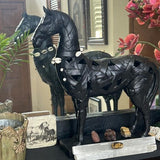 17" Black Horse Statue, Resin Sculpture with Woven-Pattern Design, Tabletop Décor