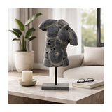 26" Gray Cracked Torso Sculpture, Resin Statue, Modern Indoor Décor