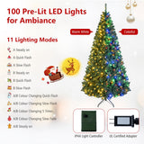 Costway Pre-Lit Hinged Artificial Christmas Tree, 4–9 ft, Warm White & Multicolor LEDs, 11 Lighting Modes