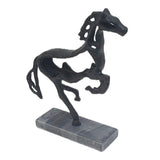 14" Metal Black Galloping Horse Sculpture on Marble Base, Tabletop Décor