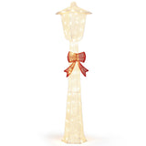 Costway 5 ft Lighted Christmas Lamp Post, 130 Warm White LEDs, Silver Finish & Red Bow