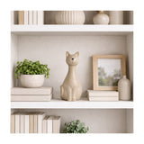 8.75" White Ceramic Cat Figurine, Speckled Matte Stoneware, Minimalist Tabletop & Shelf Décor