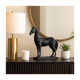 17" Black Horse Statue, Resin Sculpture with Woven-Pattern Design, Tabletop Décor