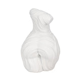 White Ribbed Torso Sculpture, 11" Polyresin Female Form Statue, Modern Tabletop Décor