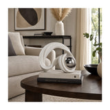 White & Silver Resin Knot Sculpture with Stainless Steel Sphere, 10" Tall Tabletop Décor