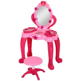 Qaba Kids Vanity Set with Light-Up Mirror, Music, Stool & Pretend Beauty Accessories