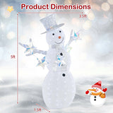 Costway 5 ft Lighted Christmas Snowman, 140 Cold White LEDs, Hat, Scarf & Stars