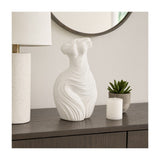 White Ribbed Torso Sculpture, 11" Polyresin Female Form Statue, Modern Tabletop Décor