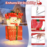 Costway Lighted Snowman in Gift Box, 44.4" Christmas Decoration, 100 Warm LEDs