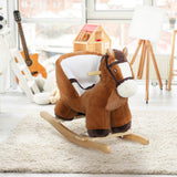 Qaba Plush Rocking Horse with Sound, Wooden Base & Safety Belt
