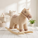 Qaba Plush Rocking Horse with Hoofbeat & Neighing Sounds, Brown, Ages 2–5