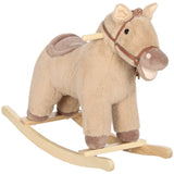 Qaba Plush Rocking Horse with Hoofbeat & Neighing Sounds, Brown, Ages 2–5