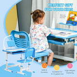 Qaba Kids Adjustable Study Desk & Chair Set with USB LED Lamp, Tilting Desktop & Storage Drawer