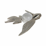 Silver Metal Fish Sculpture with Pearl-Like Accent, 9" Coastal Tabletop Décor