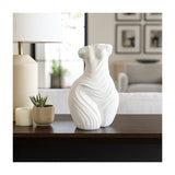 White Ribbed Torso Sculpture, 11" Polyresin Female Form Statue, Modern Tabletop Décor