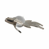 Silver Metal Fish Sculpture with Pearl-Like Accent, 9" Coastal Tabletop Décor