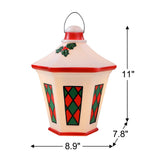 Mr. Christmas 11" Lighted Blow Mold Lantern, White with Red & Green Panes, Warm White LED