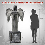 Costway 5.5 ft Halloween Animatronic Praying Angel, Shaking Wings, Red Light-Up Eyes & Spooky Sounds