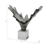 Agua Splash Abstract Sculpture with Clear Base, 13" Gray Resin Tabletop Décor