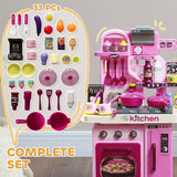 Qaba Kids Play Kitchen with Lights, Sounds, Working Faucet & 33 Accessories
