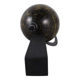 Exeter Decorative Globe with Mango Wood Base, 11", Black & Brown Tabletop Accent