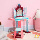 Qaba Kids Vanity Set with Light-Up Mirror, Music, Stool & Pretend Beauty Accessories