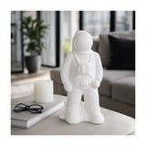 White Ceramic Astronaut Statue, 12" Glossy Stoneware Figurine, Space-Themed Tabletop Décor