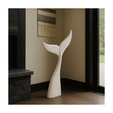 32" Tall Large Wooden Whale Tail Sculpture, Distressed White Coastal Décor