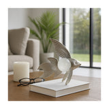 Silver Metal Fish Sculpture with Pearl-Like Accent, 9" Coastal Tabletop Décor