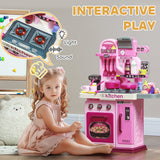 Qaba Kids Play Kitchen with Lights, Sounds, Working Faucet & 33 Accessories