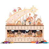 Best Choice Products Wooden Shooting Star Advent Calendar with LED-Lighted Christmas Village & Numbered Drawers