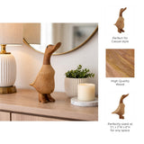Natural Wood Duck in Boots Figurine, Approximately 9", Brown & Tan Tabletop Décor
